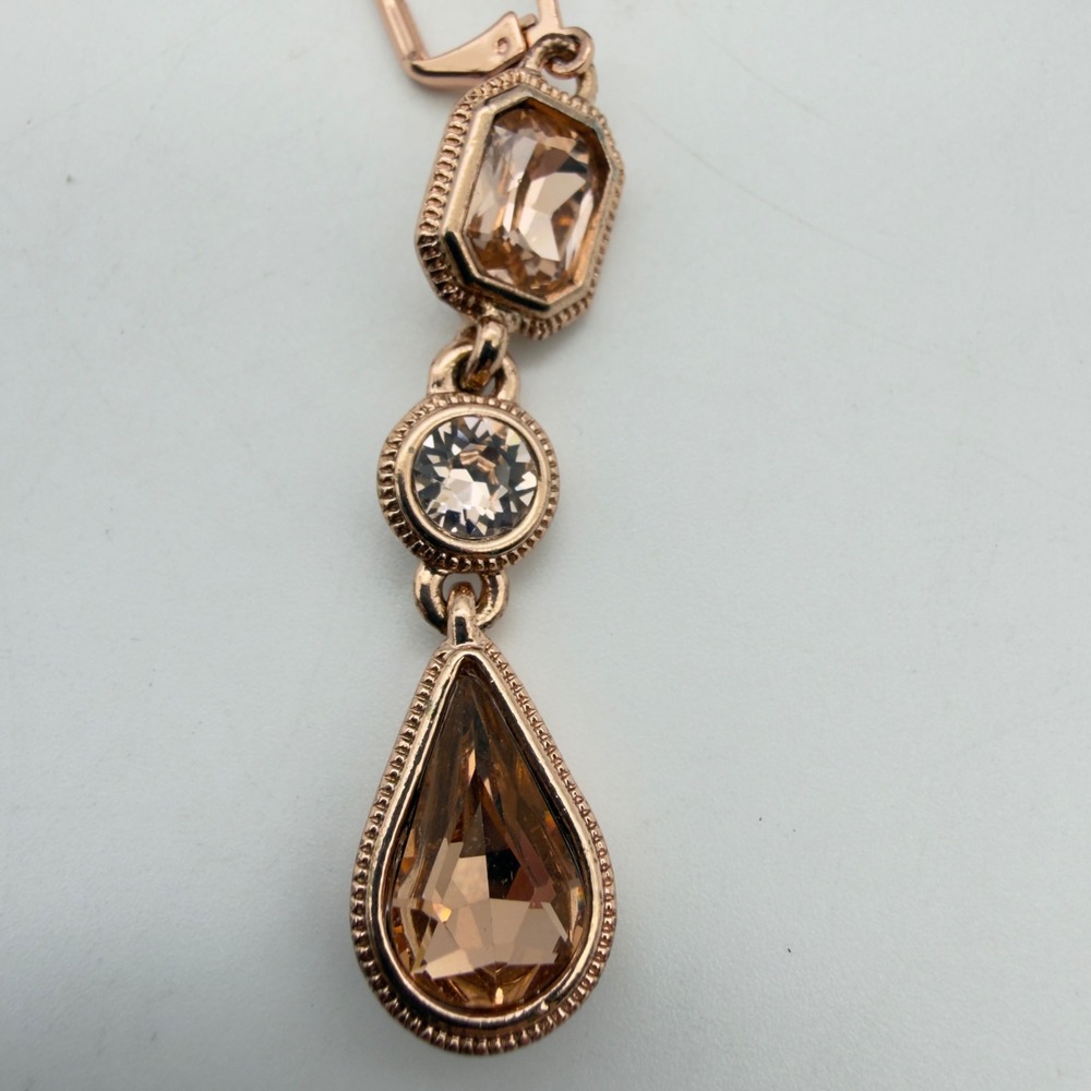 Givenchy Rose Gold Tone Champagne Crystal Triple Drop Lever Back Earrings - Picture 5 of 5